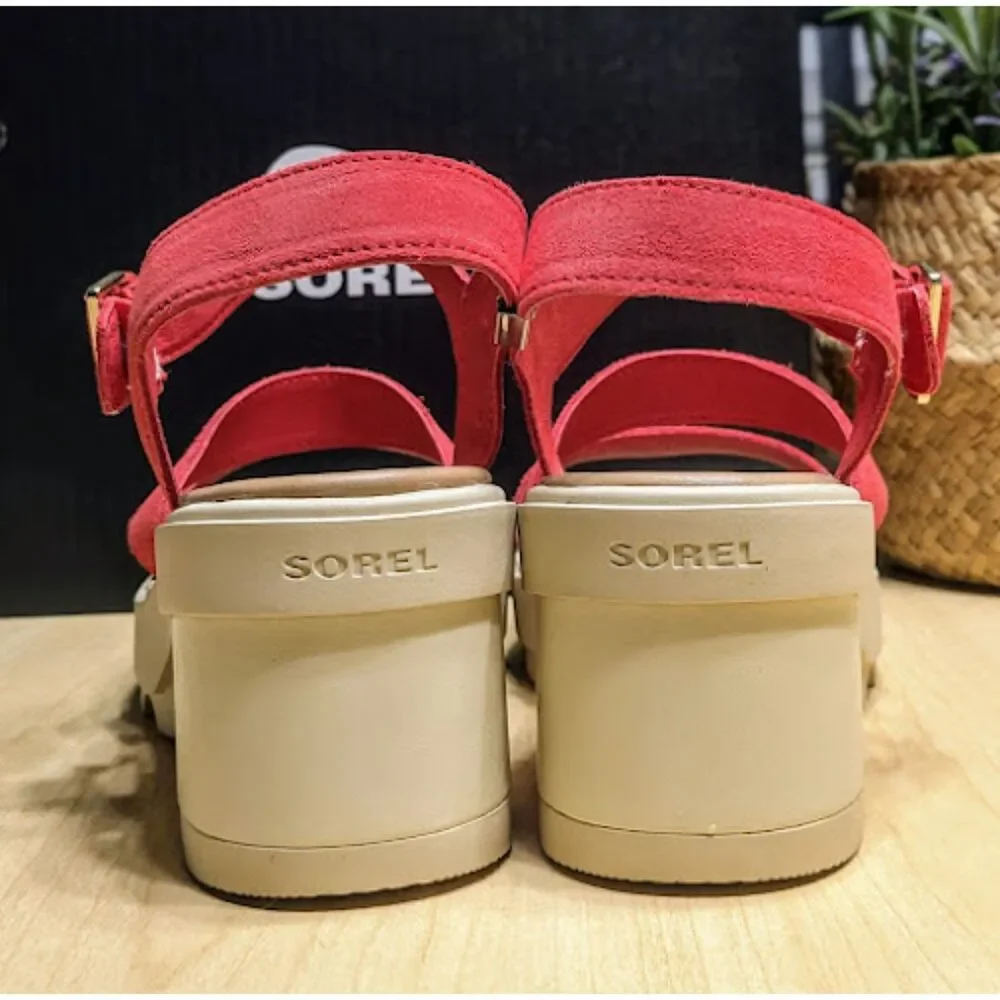SOREL Red Glo Joanie Heel Ankle Strap Platform Sandals Women's 9.5 NIB